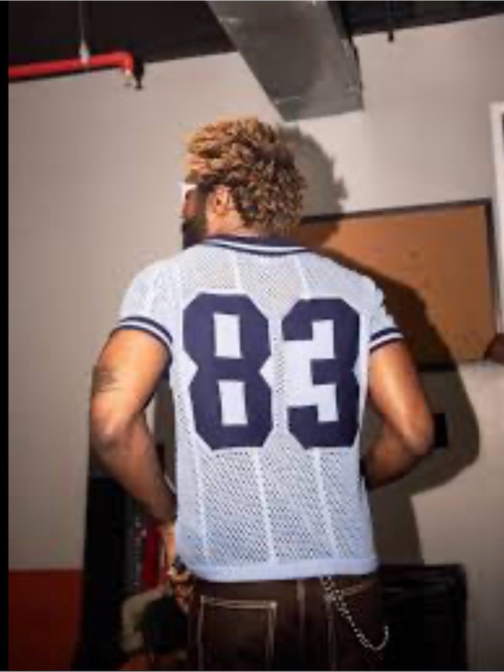 Urban Outfitters White Mesh Jersey Tee with Navy 83